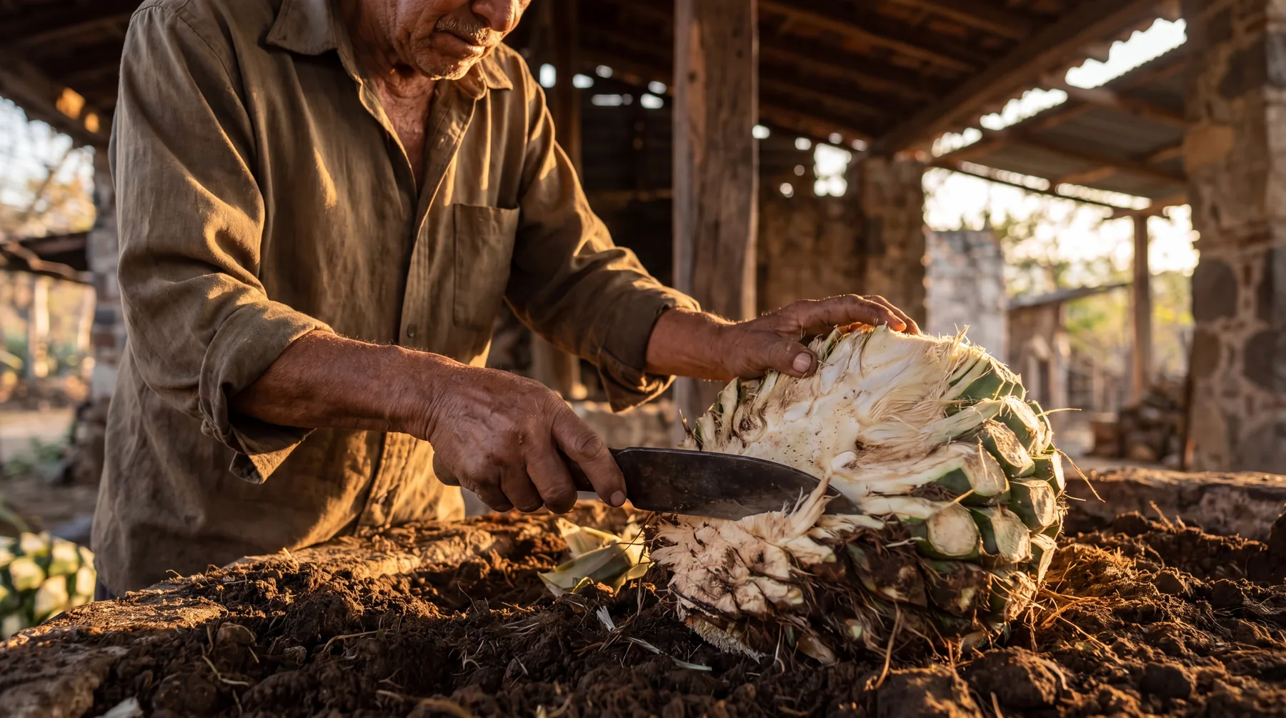 Mezcalero hands working maguey in Oaxaca